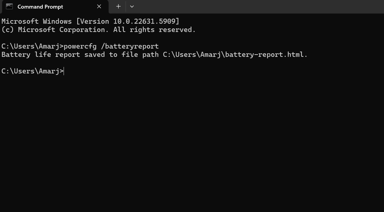 bettry report Command Prompt as Administrator