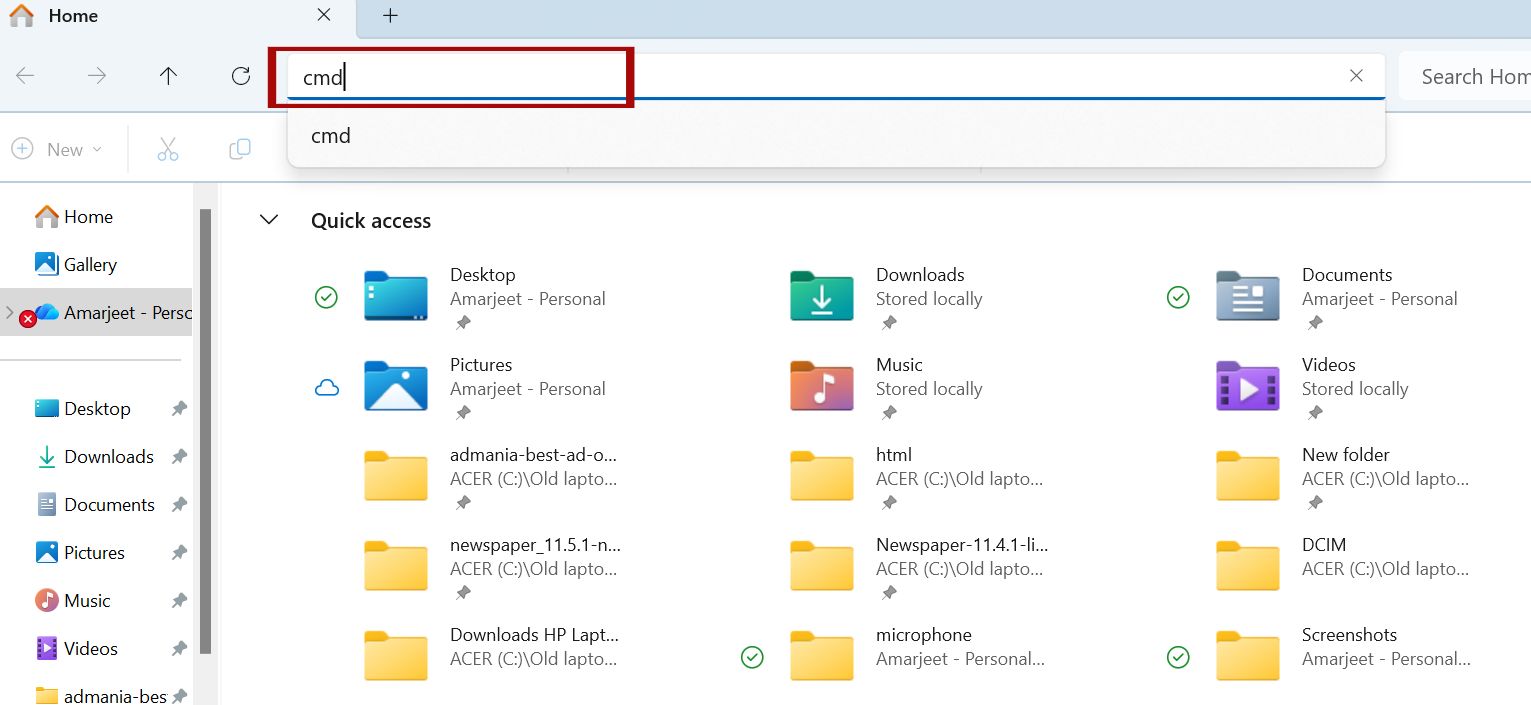 From the File Explorer Address Bar