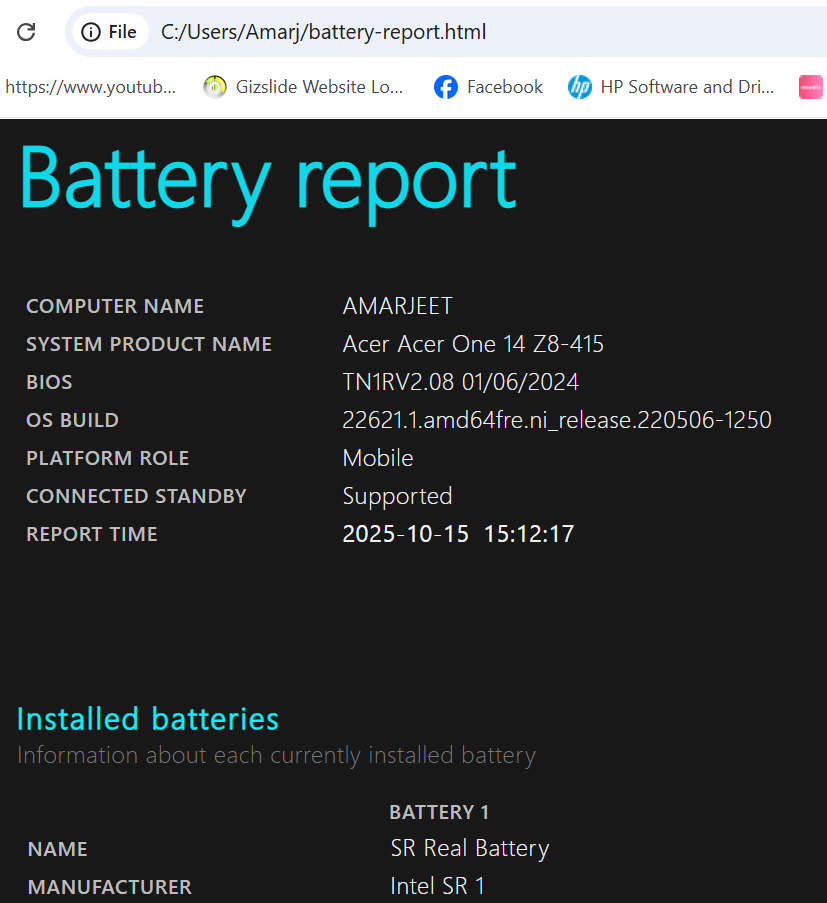 laptop battery report in chrome