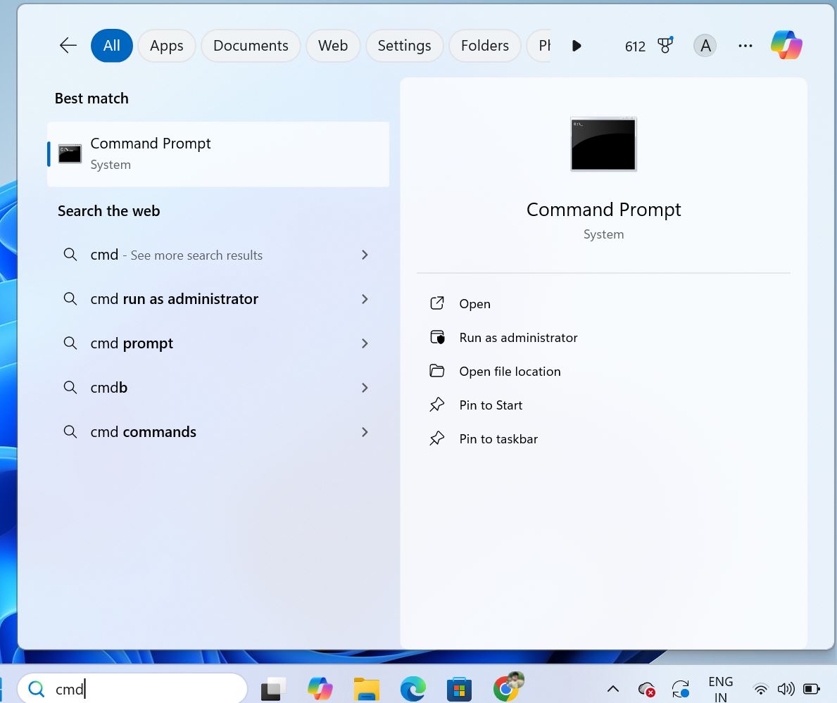 Command Prompt in Windows 11 Start Menu Search